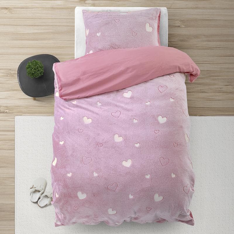 Glow in the dark dekbedovertrekset - hartjes