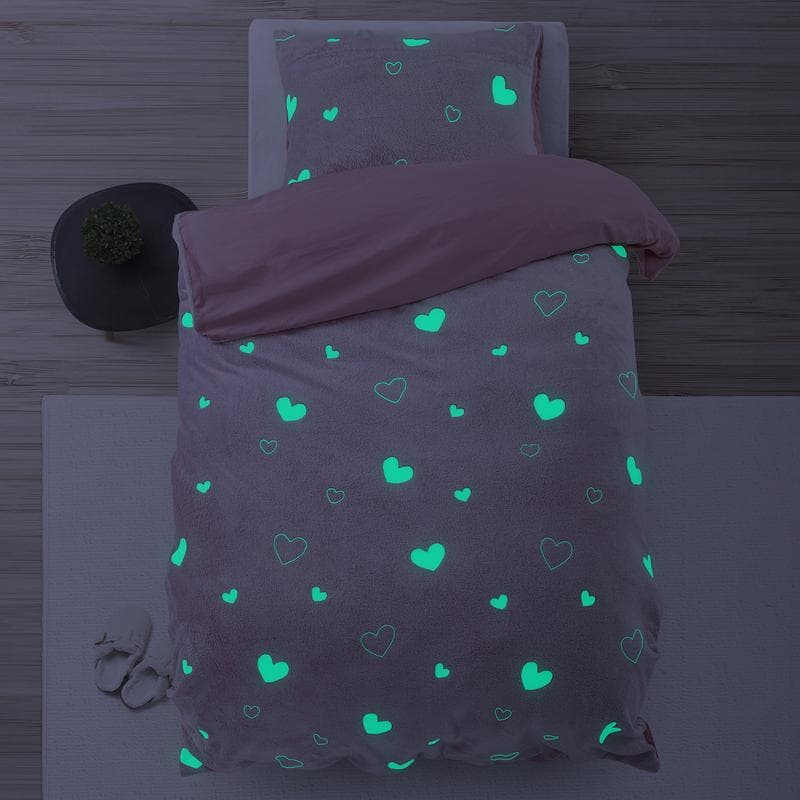 Glow in the dark dekbedovertrekset - Hartjes