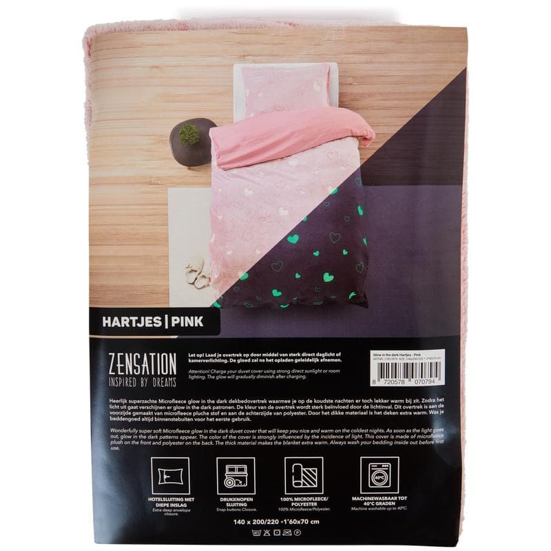 Glow in the dark dekbedovertrekset - hartjes