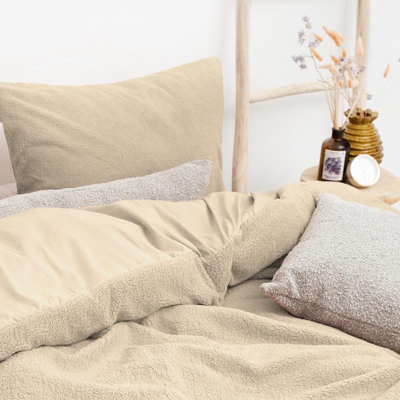 Parure de lit en tissu teddy - taupe - 140 x 200 cm