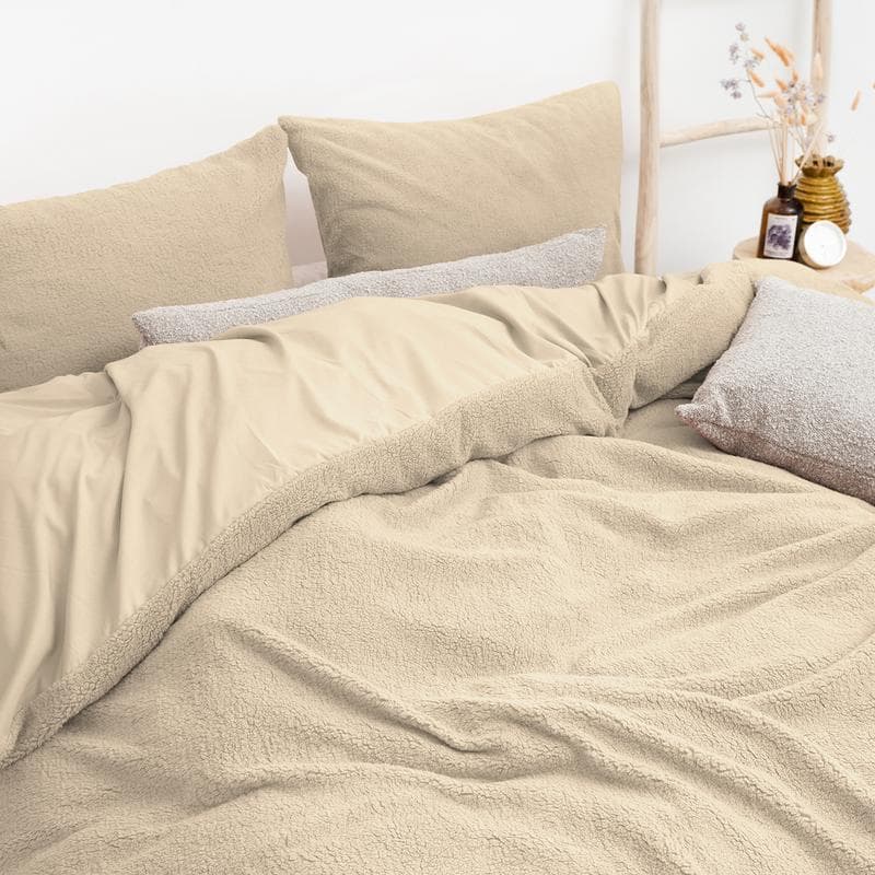 Teddy dekbedovertrek - Bruin/Taupe - 240 x 200 cm