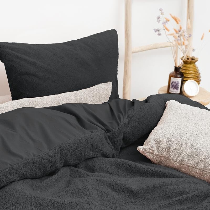 Parure de lit en tissu teddy - anthracite - 140 x 200 cm
