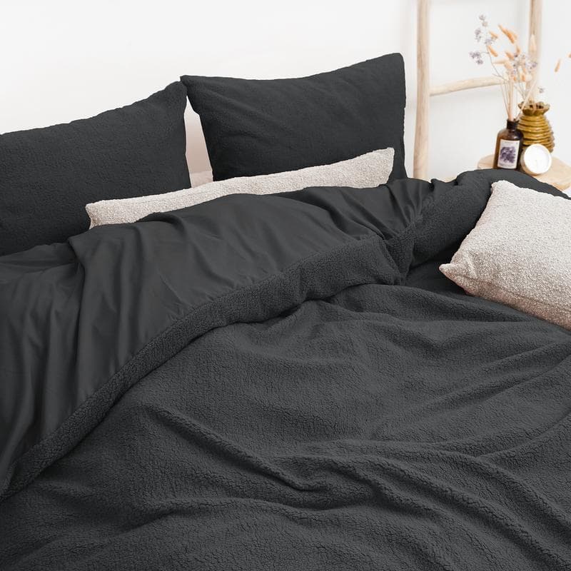 Parure de lit en tissu teddy - anthracite - 200 x 200 cm