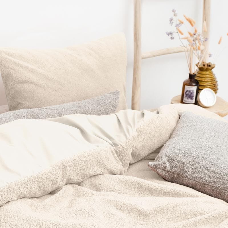 Parure de lit en tissu teddy - blanc cassé - 140 x 200 cm