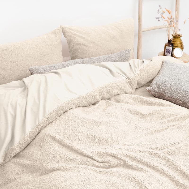 Parure de lit en tissu teddy - blanc cassé 240 x 200 cm