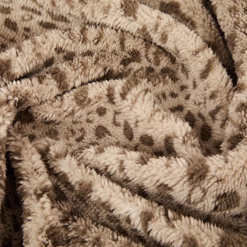 Parure de lit en flanelle teddy - 140 x 200 cm - motif léopard, taupe