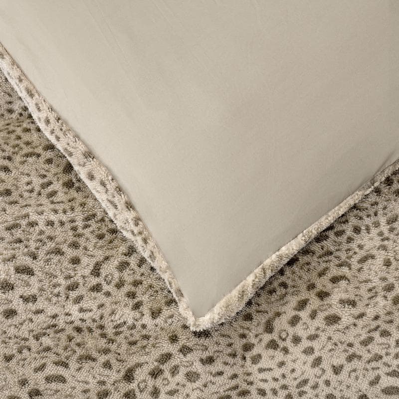 Parure de lit en flanelle teddy - 200 x 200 cm - motif léopard, taupe