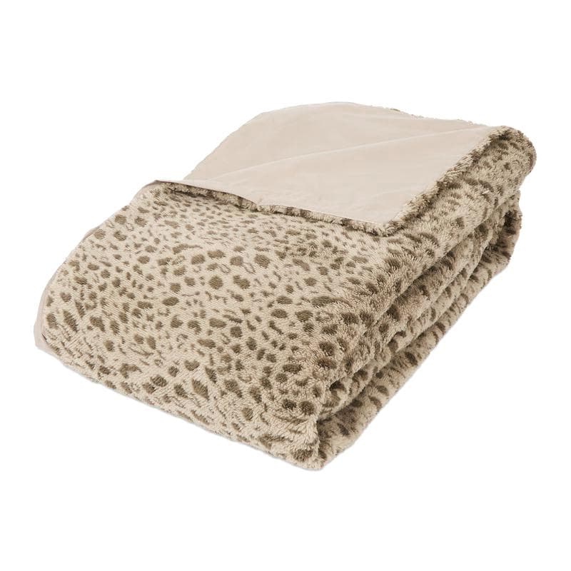 Parure de lit en flanelle teddy - 200 x 200 cm - motif léopard, taupe