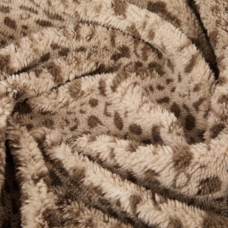 Parure de lit en flanelle teddy - 240 x 220 cm - motif léopard, taupe