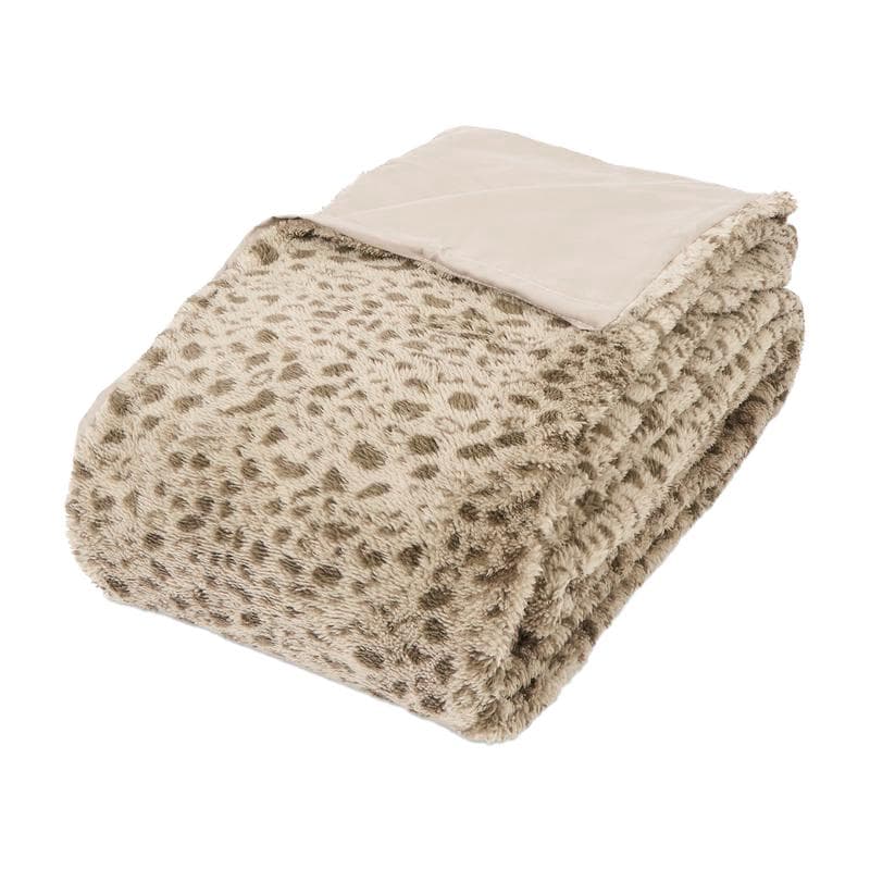 Parure de lit en flanelle teddy - 240 x 220 cm - motif léopard, taupe