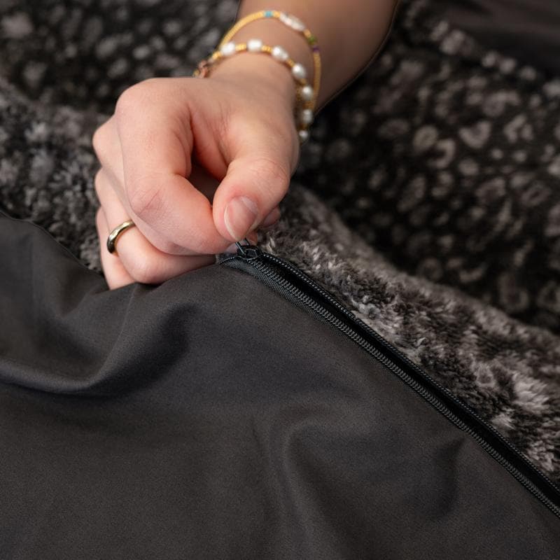 Parure de lit en flanelle teddy - 140 x 200 cm - motif léopard, anthracite