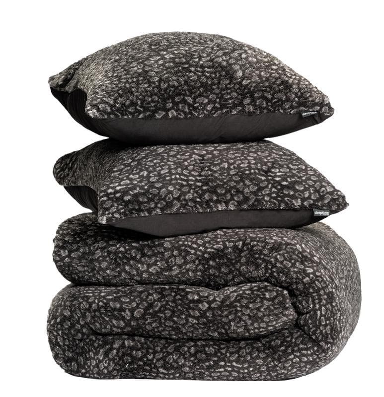 Parure de lit en flanelle teddy - motif léopard, anthracite