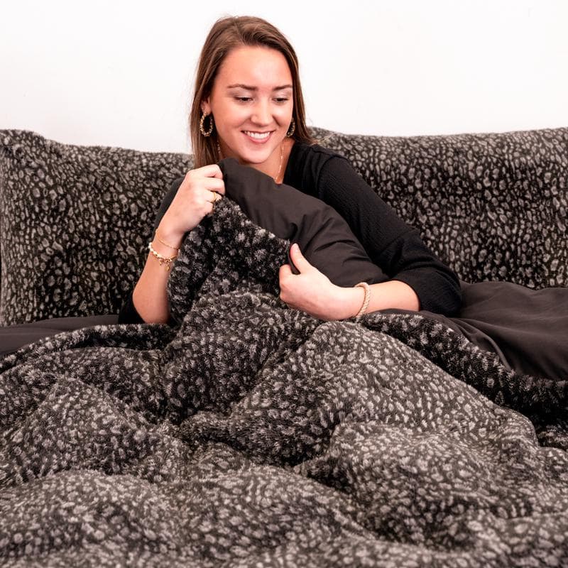 Parure de lit en flanelle teddy - motif léopard, anthracite