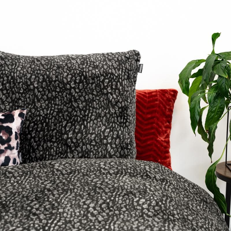 Parure de lit en flanelle teddy - motif léopard, anthracite