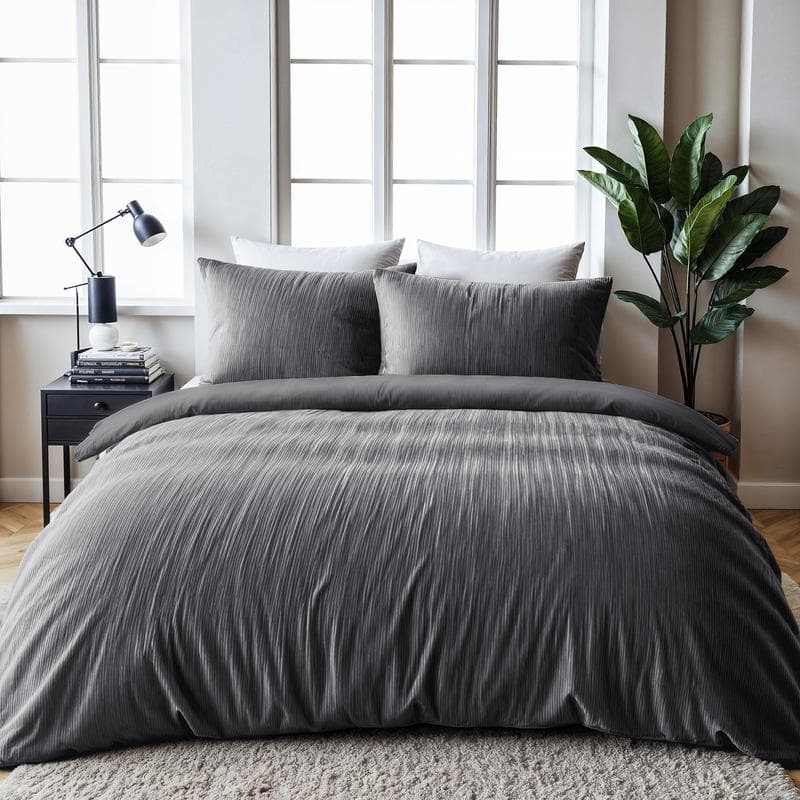 Parure de lit en velours - anthracite