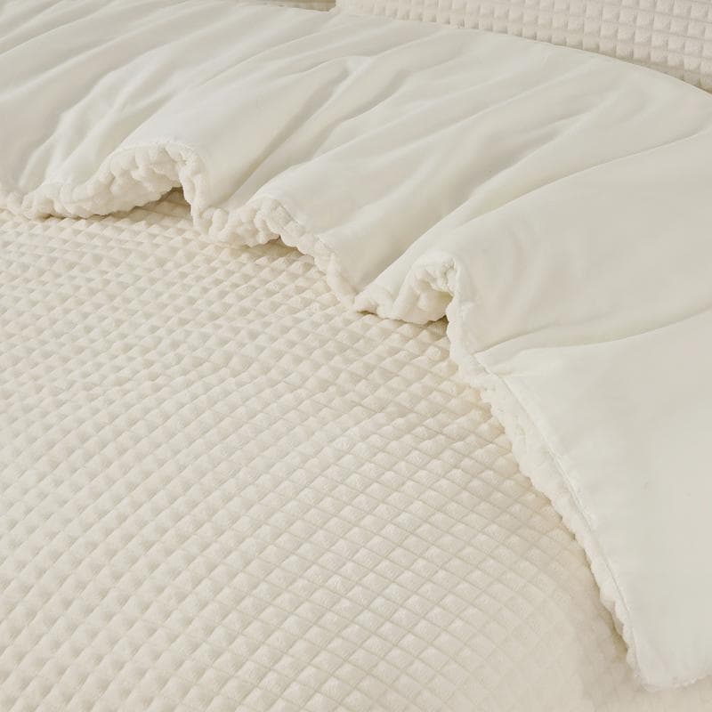 Parure de lit en polaire velours Teddy - crème