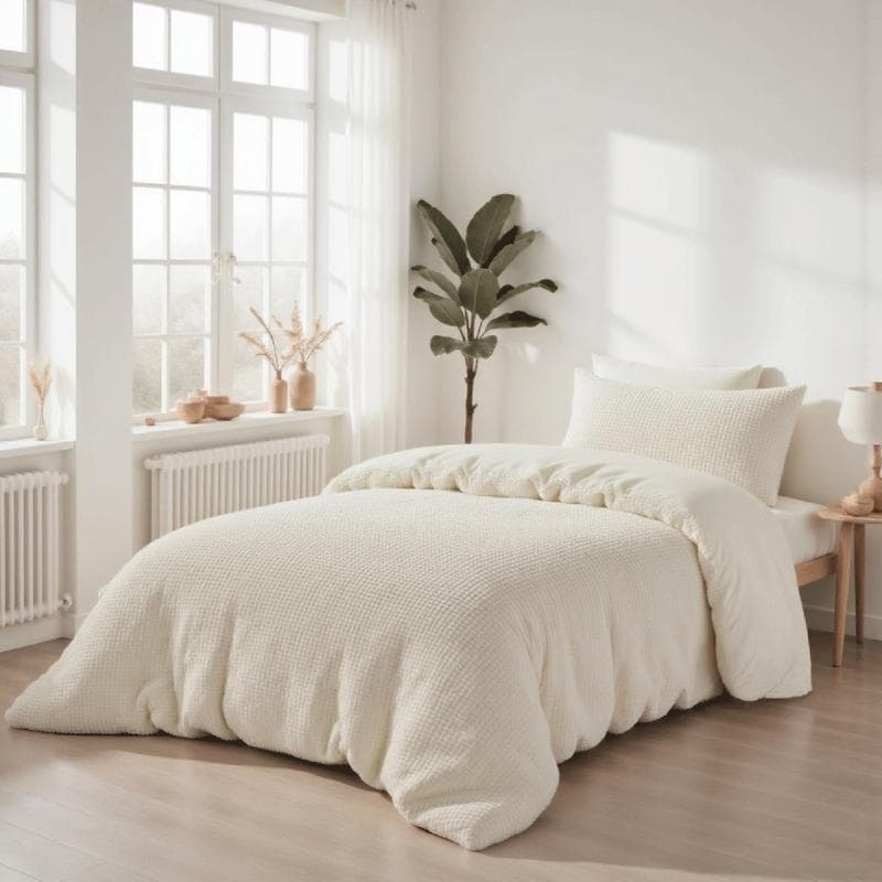 Teddy fleece dekbedovertrek met reliëf - crèmewit