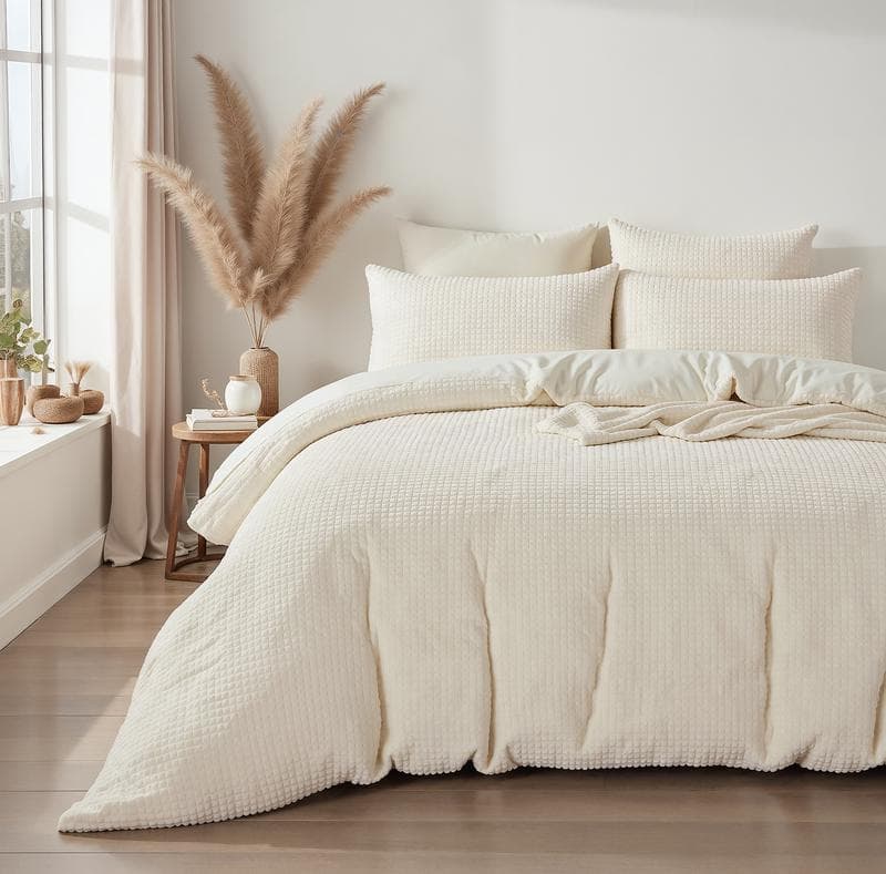 Parure de lit en polaire velours Teddy - crème