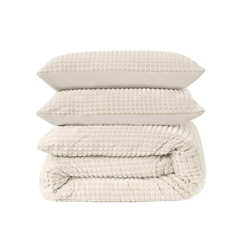 Parure de lit en polaire velours Teddy - crème