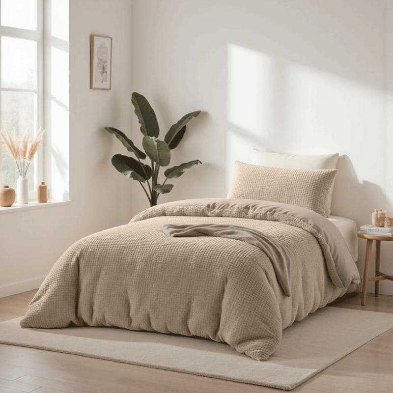 Teddy fleece dekbedovertrek met reliëf - taupe