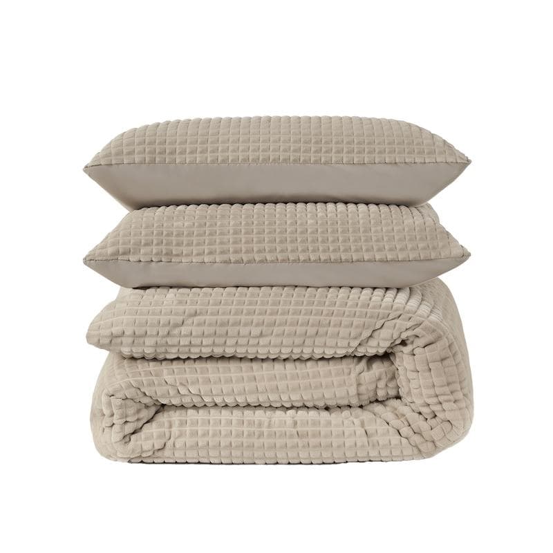 Teddy fleece dekbedovertrek met reliëf - taupe