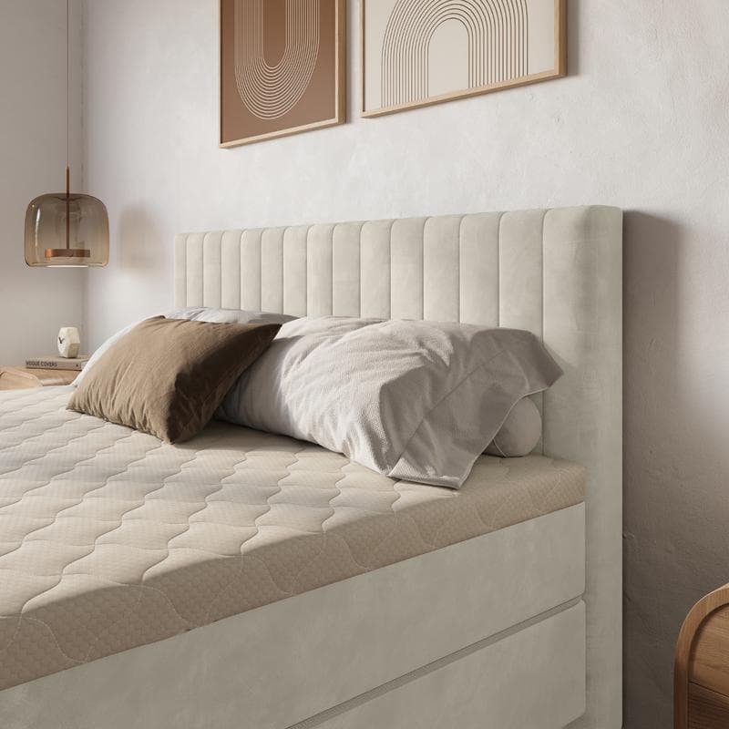 Cadre de lit en velours avec matelas - beige