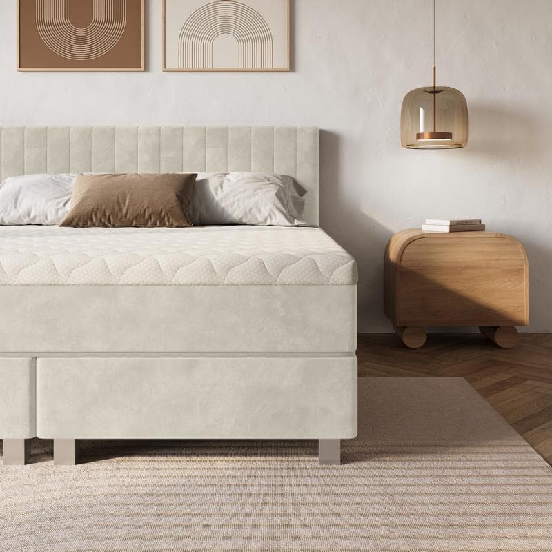 Cadre de lit en velours avec matelas - beige