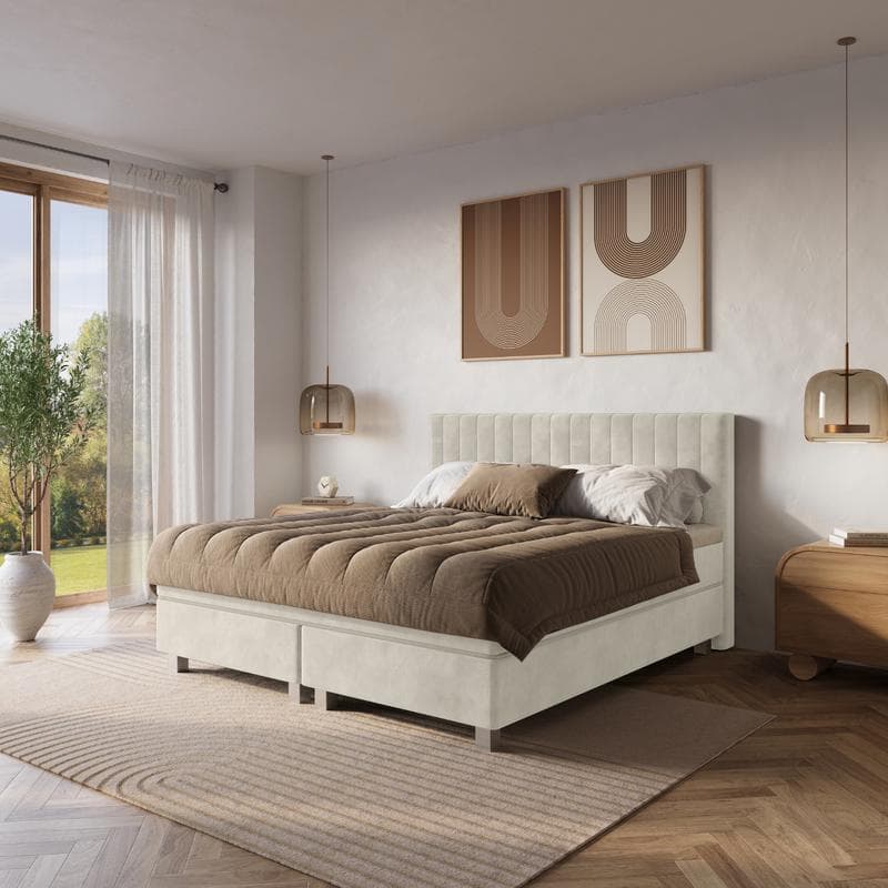 Cadre de lit en velours avec matelas - beige