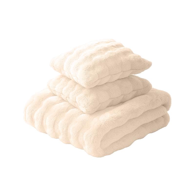 Plaid Pom Pom Fur avec 2 coussins crème