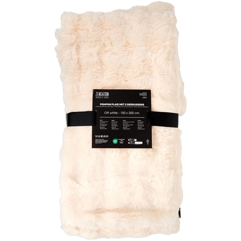 Pom Pom Fur plaid met kussens - crème-wit