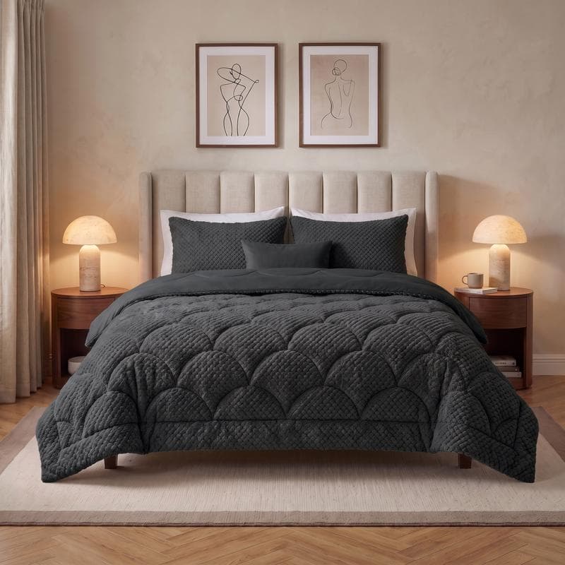 Lazy all-in-one dekbed Teddy fur - antraciet