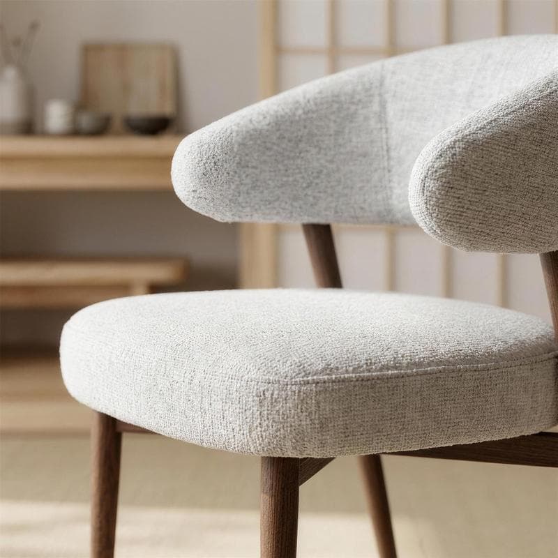 Japandi eetkamerstoelen met bouclélook - beige
