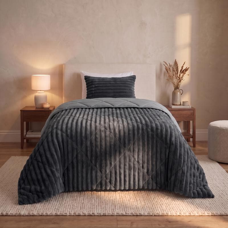 Lazy all-in-one dekbed ribstof - antraciet