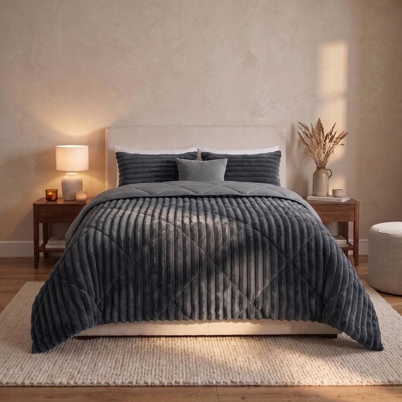 Lazy all-in-one dekbed ribstof - antraciet