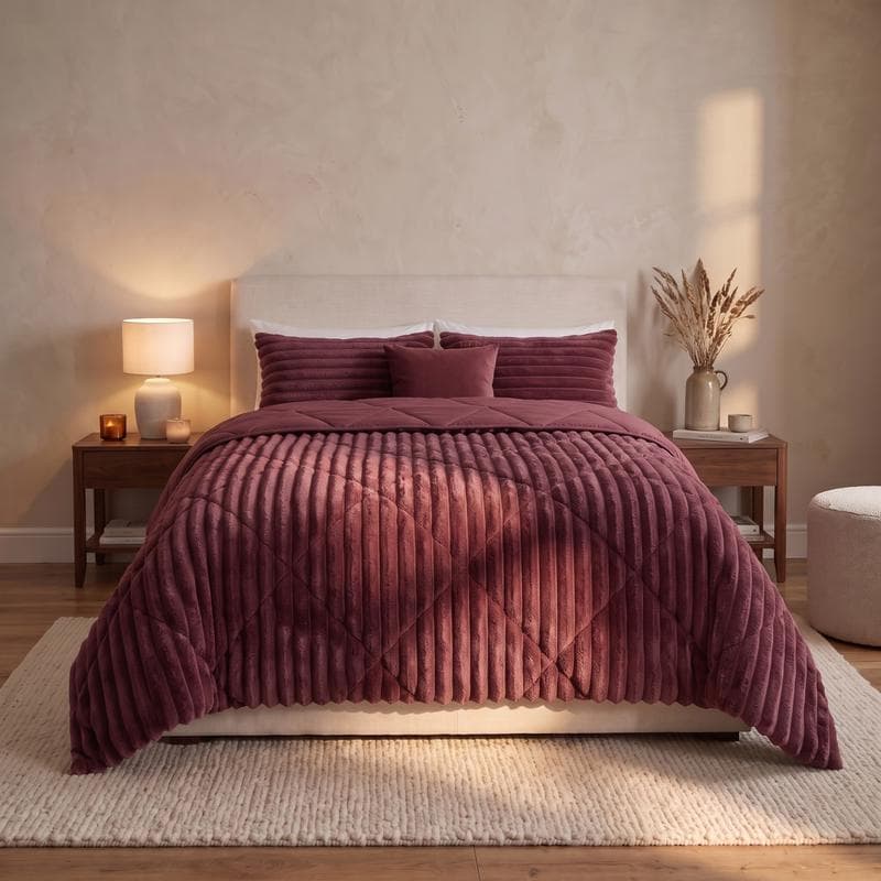 Lazy all-in-one dekbed ribstof - bordeaux