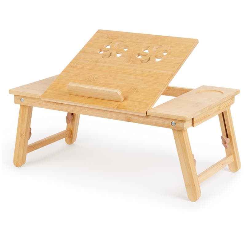 Support pour ordinateur portable en bambou avec tiroir