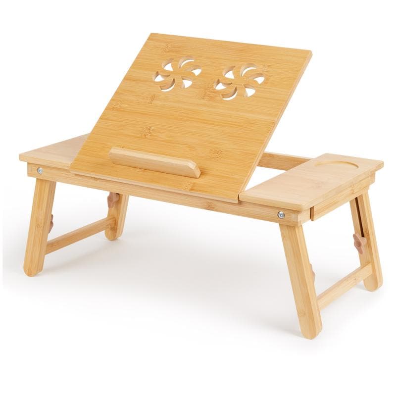 Support pour ordinateur portable en bambou avec tiroir