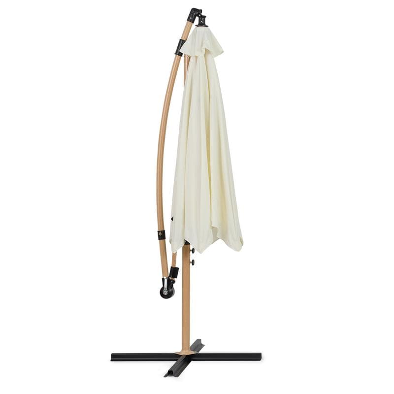 Zweefparasol in houtlook - Crème