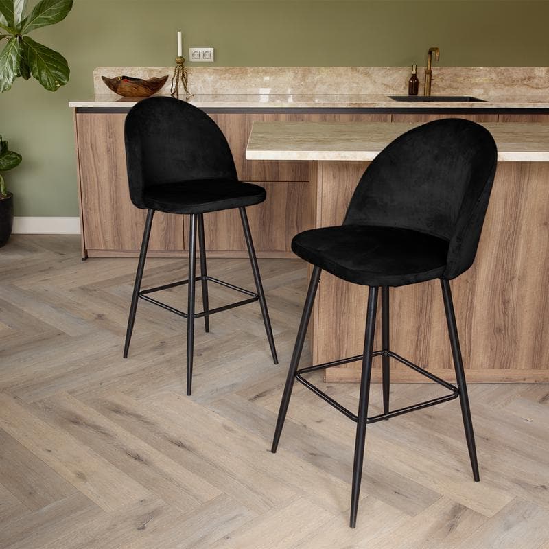 Lot de 2 tabourets de bar en velours - noir
