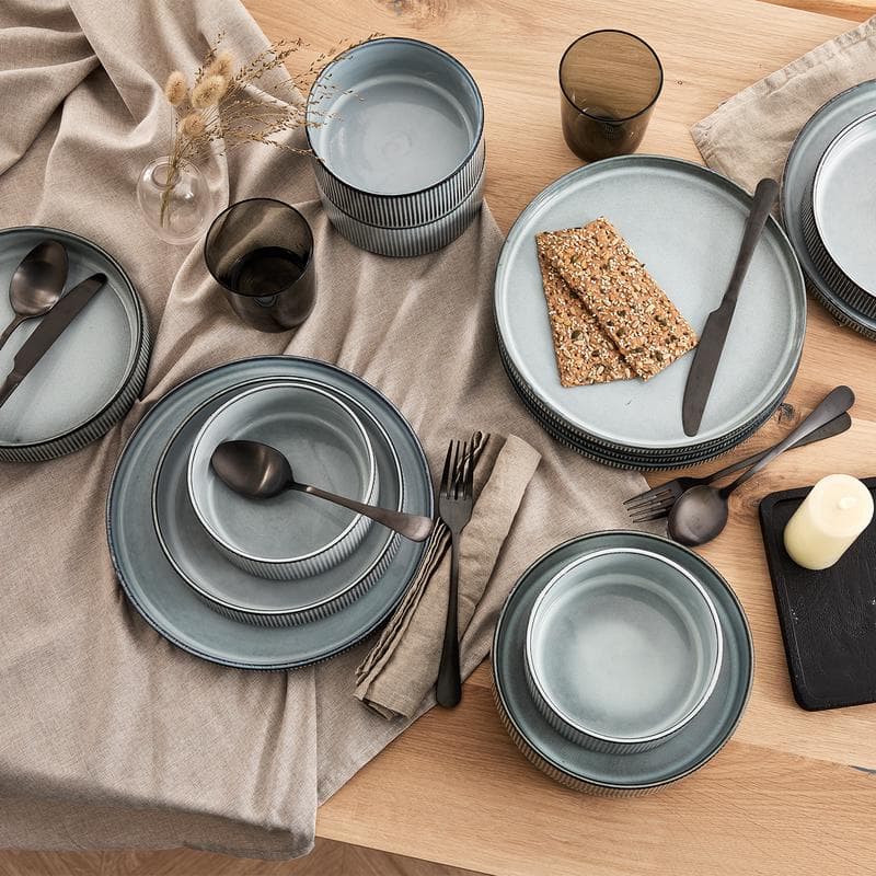 Service de table rayé - bleu clair