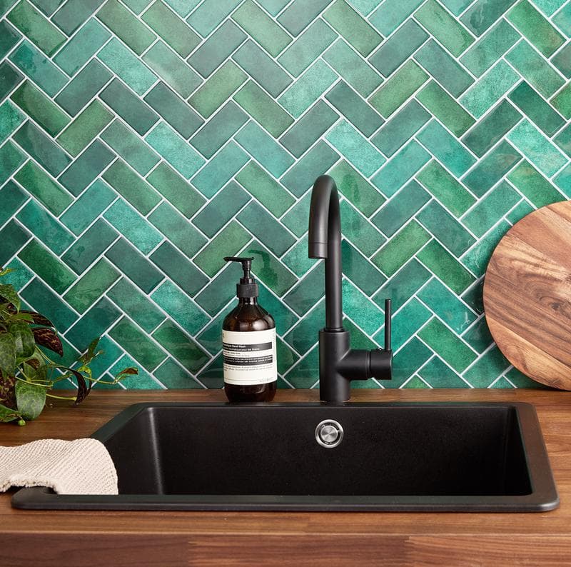 Zelfklevende tegels / steenstrips - Groen visgraat