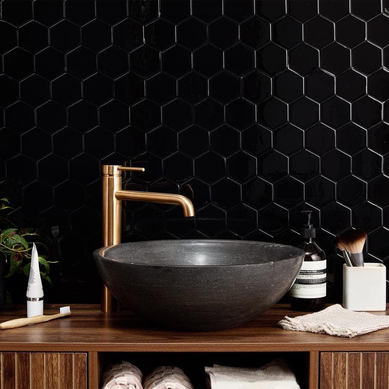 Zelfklevende tegels / steenstrips - Zwart hexagon