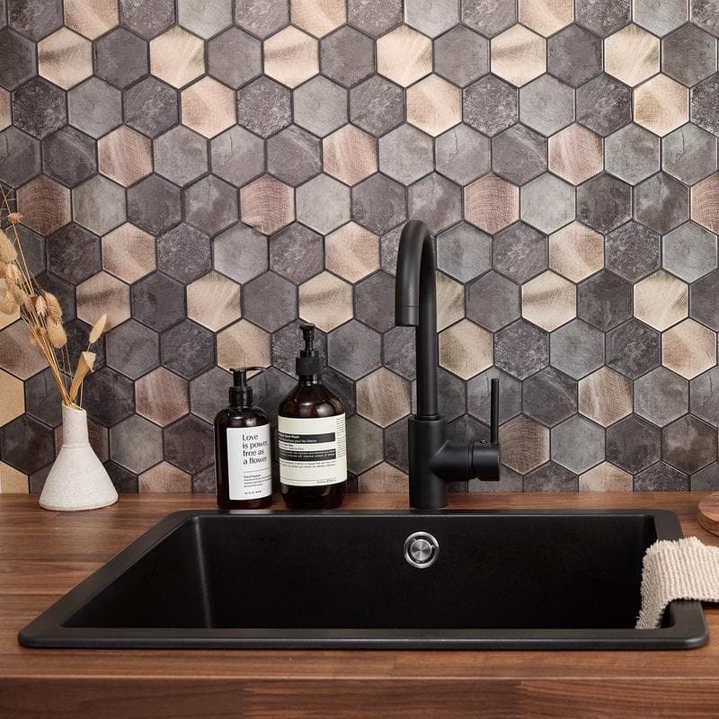 Zelfklevende tegels / steenstrips - Donkergoud hexagon