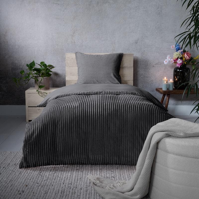 Ribbed dekbedovertrek - Antraciet