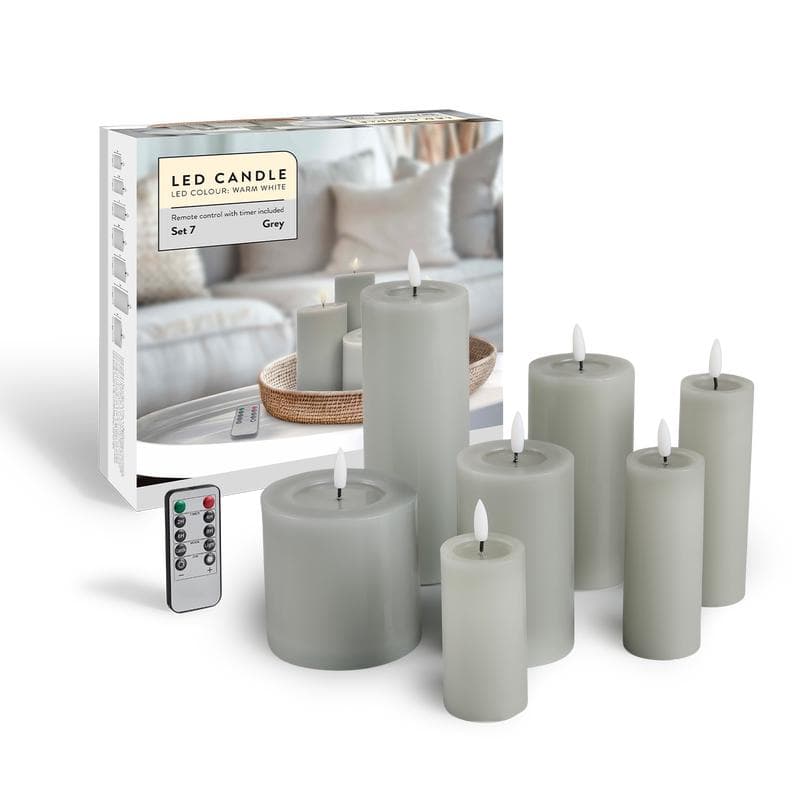 Luxe set met ledkaarsen 7-delig - Grijs