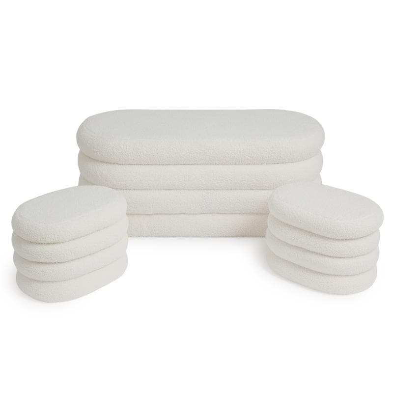 Banc de rangement en teddy avec 2 poufs