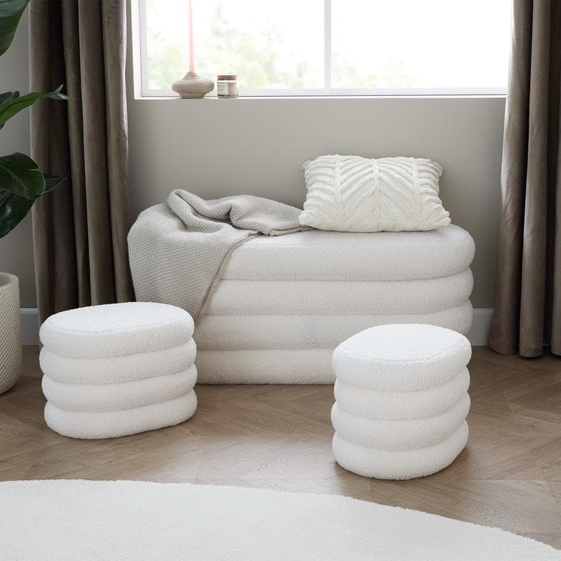 Banc de rangement en teddy avec 2 poufs