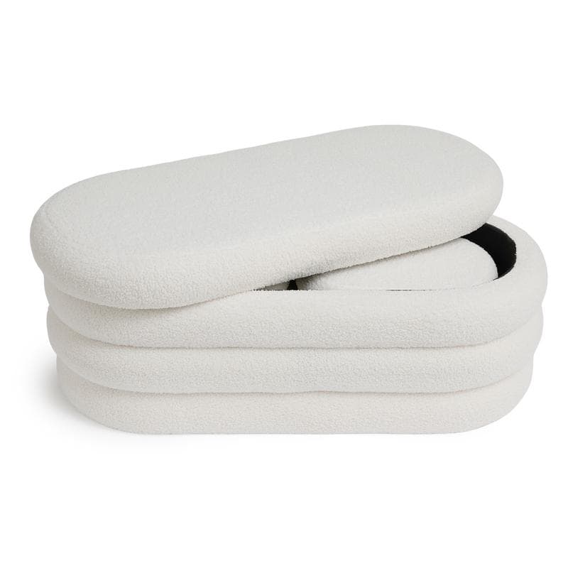 Banc de rangement en teddy avec 2 poufs