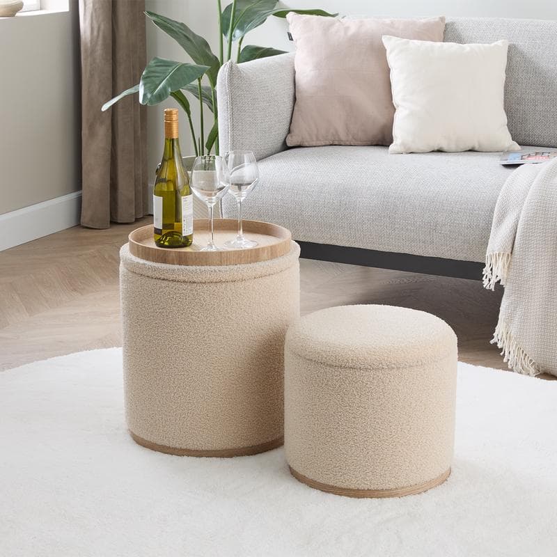 Lot de 2 poufs de rangement en teddy