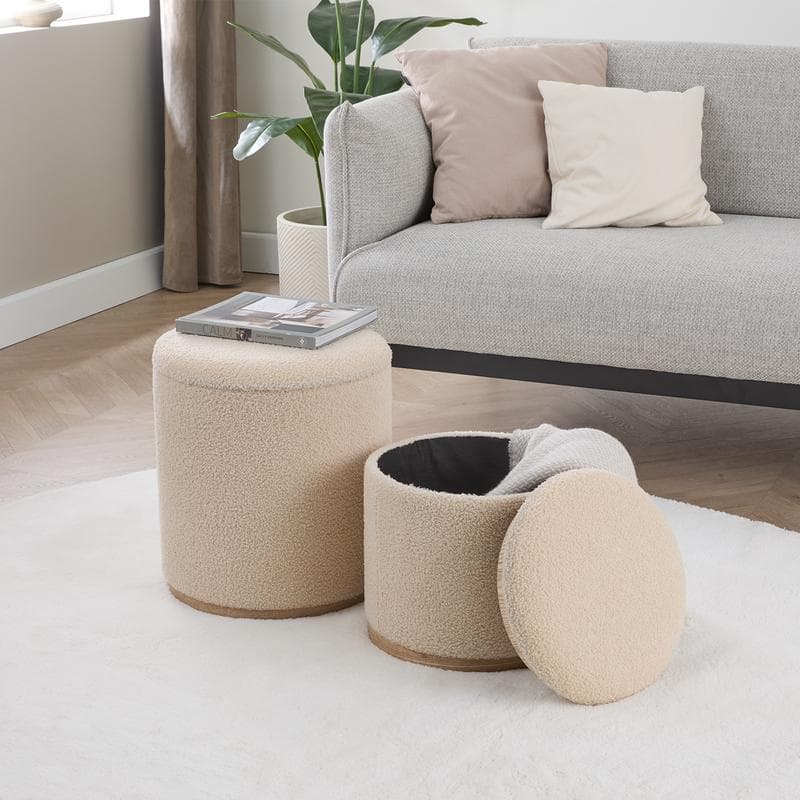 Lot de 2 poufs de rangement en teddy